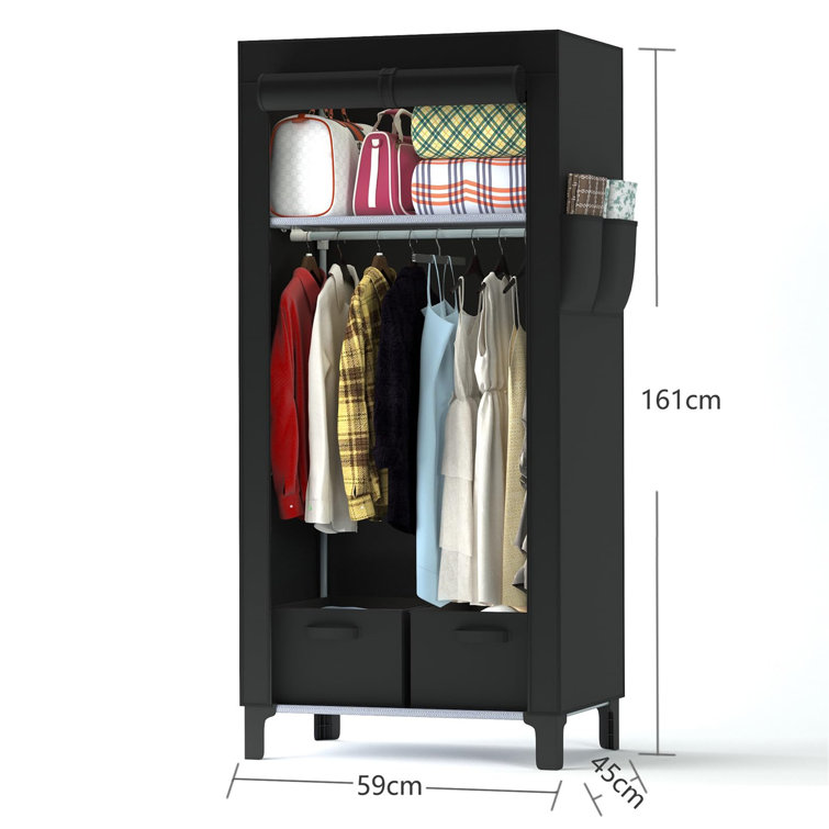 Canvas Wardrobe 161 59 45Cm Wardrobes For Bedroom New Base Design Fabric Wardrobes With 2 Storage Boxes And Side Pockets Portable Wardrobe